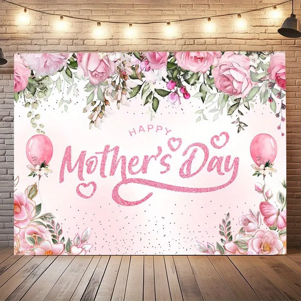 1PC,2D Flat Backdrop Mother's Day Decorative Backdrop, Pink Floral Balloon - Themed Party Background Wall, Decoration Prop for Family Gatherings & Festivals, Photography Backdrop Curtain, Warm and, Flower, Floral Print,summerwins