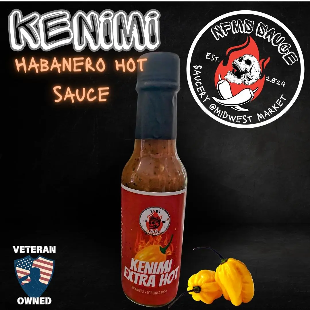 NFMS Sauce Kenimi Extra Hot Sauce - Fire-roasted Habaneros, Serrano Peppers, Garlic, 5 oz. Bottle