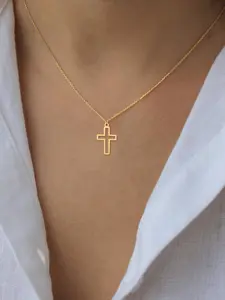 Women's Hollow Cross Pendant Necklace, Fashion Casual Gold/silver Color Stainless Steel Chain, Elegant Ladies Jewelry Accessory