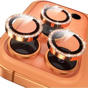 【Glitter Orange】Glimprese Camera Lens Protector Compatible for iPhone 17Pro 17ProMax 16Pro 16ProMax, 9H Tempered Glass Camera Cover Screen Protector, HD Clear, Metal Individual Ring Decoration