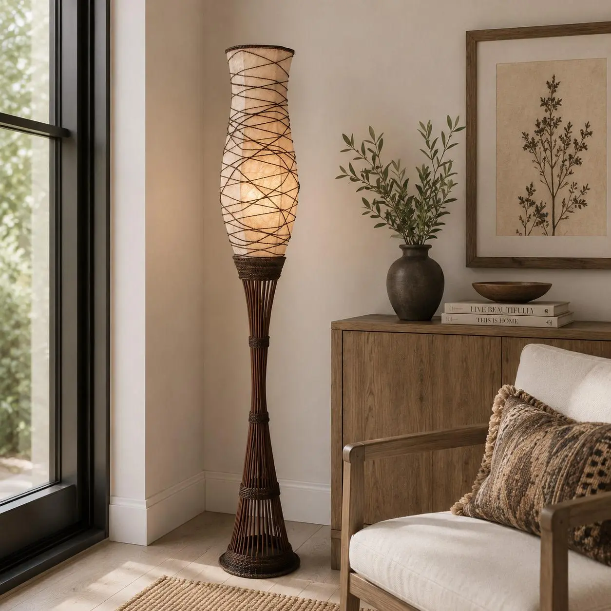 Bamboo Wood  Room Floor Lamp, 10" x 10" x 59"