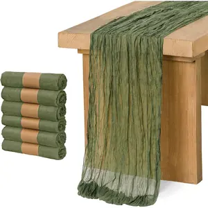 6 Pack 10Ft Gauze Sheer Table Runner Cheesecloth Table Runner for Wedding Party Bridal Shower(Moss Green, 10ft x 35")