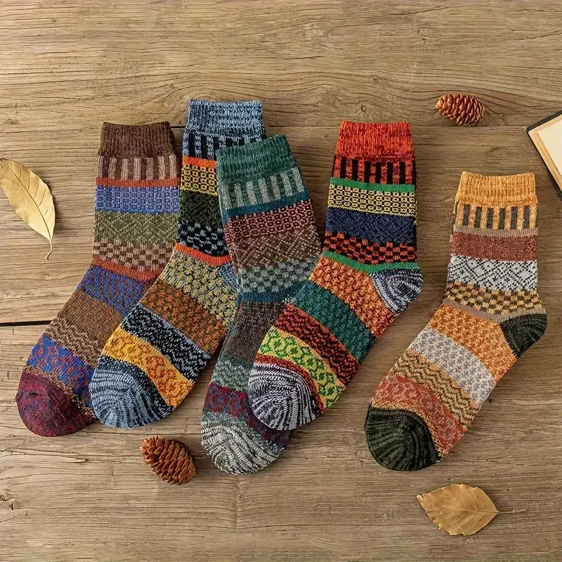 5 pairs of warm socks for autumn and winter, retro autumn and winter towel tube socks, men&women's long socks, outdoor riding motorcycle socks thigh high socks Womenswear Bridal