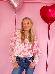 Marely Floral Ruffle Trim Blouse