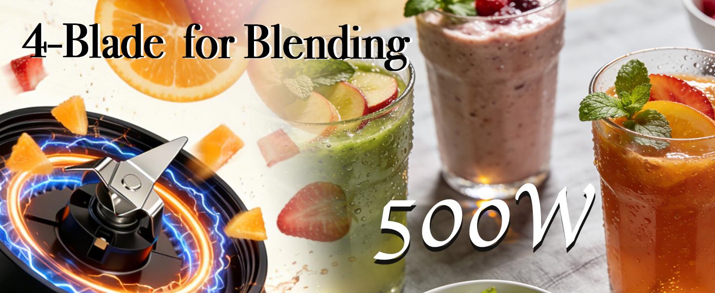Personal Size Smoothie Blender, 500W Countertop Blender & Food Processor Combo for Shakes, Frozen Fruit, Juices & Baby Food, 20oz Travel Cups with To-Go Lids, BPA-Free Black