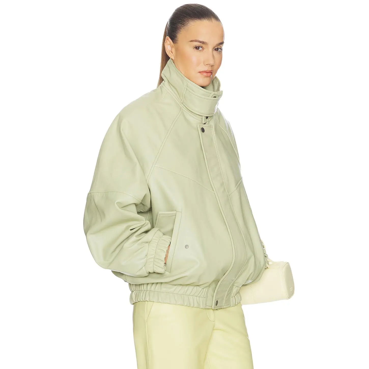 Helsa The Oversized Leather Bomber in Dusty Yellow Helsa The Oversized Leather Bomber in Dusty Yellow