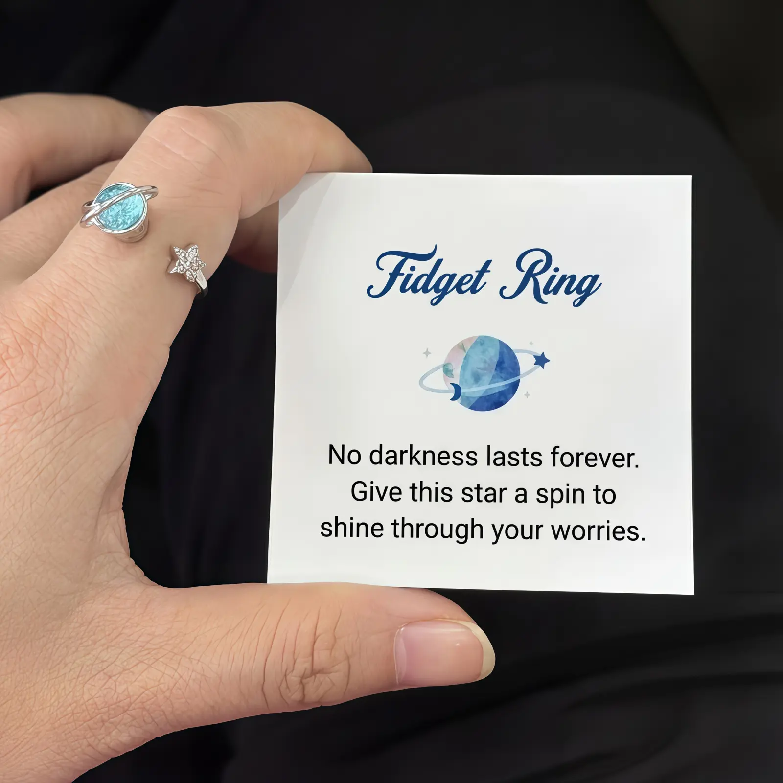 To My Dear Daughter Star&Planet Rotatable Fidget Spinner Design Anxiety Relief Adjustable Moissanite Artificial Gemstone Ring, 10g Everyday Encouragement Fashion Jewelry Gift