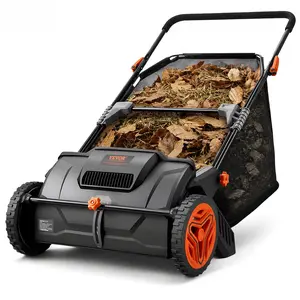 【fathersdaygift】VEVOR Push Lawn Sweeper, 21inch Leaf & Grass Collector, Strong Plastic Wheels & Heavy Duty Thickened Steel Durable to Use with Large Capacity 3.5 cu. ft. Mesh Collection Hopper Bag, 2 Spinning Brushes, Durable Gardening Tools, Gardening Ya