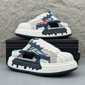 2026 Must‑Buy Color‑Blocked Platform Backless Mule Sneakers for Men, Elevated Slip‑On Summer Casual Half‑Slip Shoes, Trendy Patchwork Thick‑Sole Footwear for Street Fashion & Daily Commute