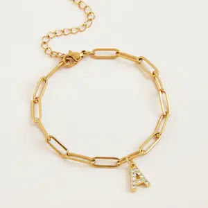 Initial Bracelet Lette A-Z Bracelet 14K Gold-Plated Trendy Cubic Zirconia Stone Adjustable Gift