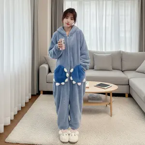 Women's Sweet Cute Shark One-Piece Pajamas - Hooded Coral Fleece Thickened Winter Loungewear Cartoon Character Sleepwear Soft Warm Comfortable Home Wear Perfect for Cold Weather Cozy Nightwear Ladies Sleepsuit