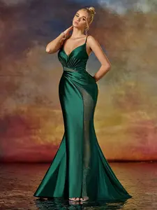 MUADRESS-Elegant Green Mermaid Prom Dress Classic Sweetheart Neckline, Spaghetti Straps, Thigh-High Split | Wedding, Red Carpet, Gala, Cocktail