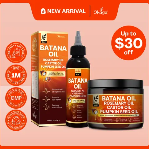 Okaga Hair Growth Set - 100% Organic & Natural Batana Oil with Rosemary, Castor, & Pumpkin Seed Oil - 4 in 1 Hair Growth & Scalp Health Support - (2 x 5 oz)