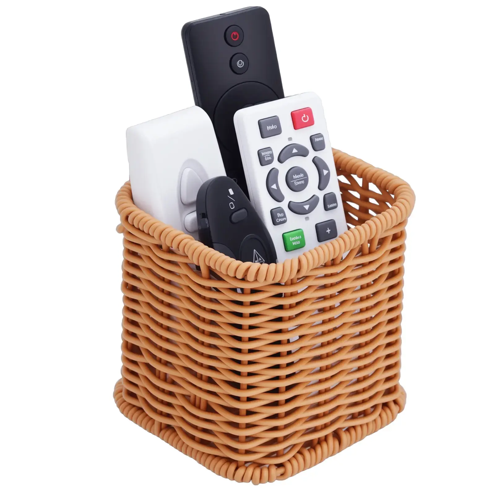 NiHome Synthetic Rattan Remote Caddy - Farmhouse Home Organizer Box, Open Storage Bin for TV Remotes, Office Supplies, Ideal for Table, Living Room, Great Gift Option