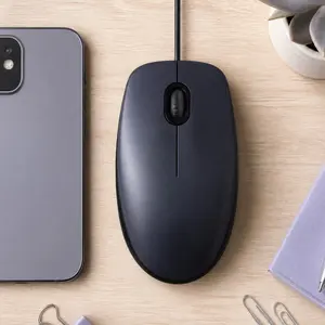 Wired USB Mouse for Laptop & Desktop, Corded Computer Mouse with Optical Tracking, Plug and Play, Ambidextrous Design for Right or Left Hand, Black