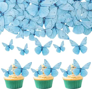 Gyufise 72Pcs Edible Butterfly Cupcake Toppers & Decorations for Butterfly Theme Baby Shower & Kids Birthday Party Cake Supplies - Blue Gyufise