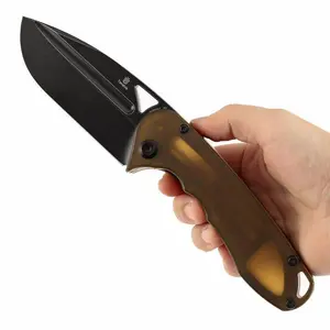 Tenable Bömbur Folding Knife G-mascus/Amber PEI/G10/Micarta Handle (3.53'' Blackwashed/Stonewashed Blade) Midgards Messer Design--T1054Series