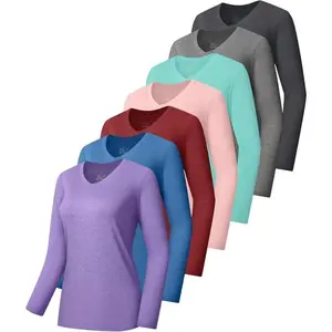 7 Pack Womens Long Sleeve Athletic Shirts UV Sun Protection UPF 50+ Quick Dry Workout Running Tops V Neck