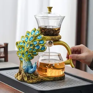 Glass Teapot Set with Infuser Semi Automatic  Set Magic Teapot (Peacock)