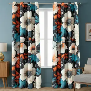 VOGOL Colorful Floral Blackout Curtains - Retro Country Style Grommet Drapes, 2 Panels, 52x96 Inches, for Living Room, Bedroom