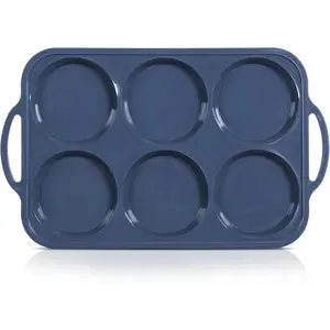 4 Inch   Muffin Top Pan with Metal Frame, Non Stick  Egg Mold for Oven, Large Whoopie Pie Baking Pan with Handle for English Breakfast Sandwich, Egg Bite, Bun Tart, Grey