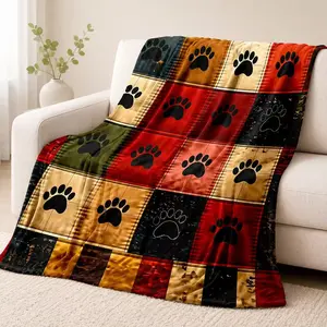 Soft Flannel Cozy Blanket for Dogs, Puppy with Paw Print, Novelty Pet Accessory, Perfect for Naps at Home, Office, School, Travel, Gift Idea, Office Rest