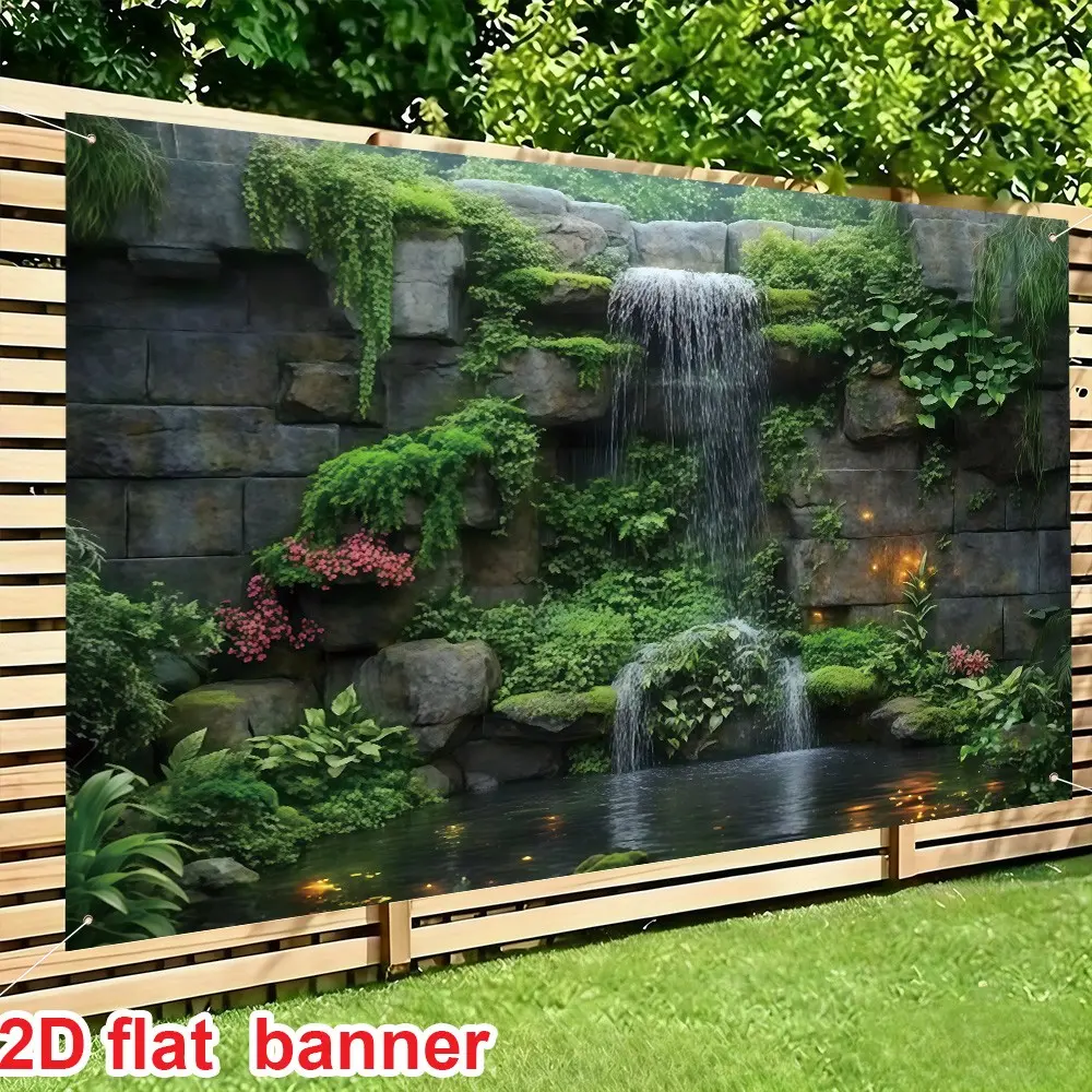 Realistic Waterfall Banner with Greenery Background, Anti-Wrinkle Design, Suitable for Indoor/outdoor Weddings, Parties, Photography, Photo Backdrops, Party Decoration Supplies, Party Decorations Banners