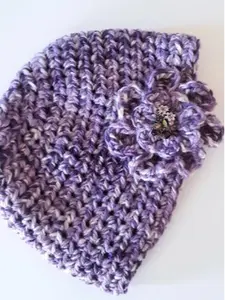 Flower Beanie, Handmade Hat, Purple Hat with Flower and Beads, Winter Hat, Feminine Hat