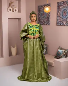 Madashiki Perfumed Frist Quality  Bazin Boubou Dress Arican Nigerian Women Dress Material With Stone Necklace Collar 1.Long Robe