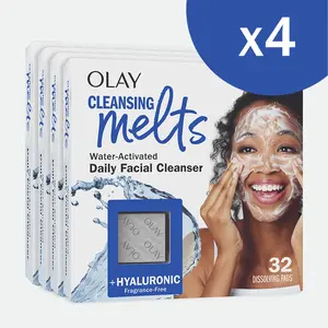 4 Pack Olay Cleansing Melts + Hyaluronic - Gentle Toning and Refreshing Fragrance-free  Face Wash, 32 Count
