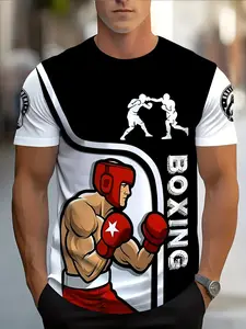 Men's 3D Boxing Graphic T-Shirt, Design with Gloves, Casual Slim-Fit Short Sleeve Jersey for All Seasons