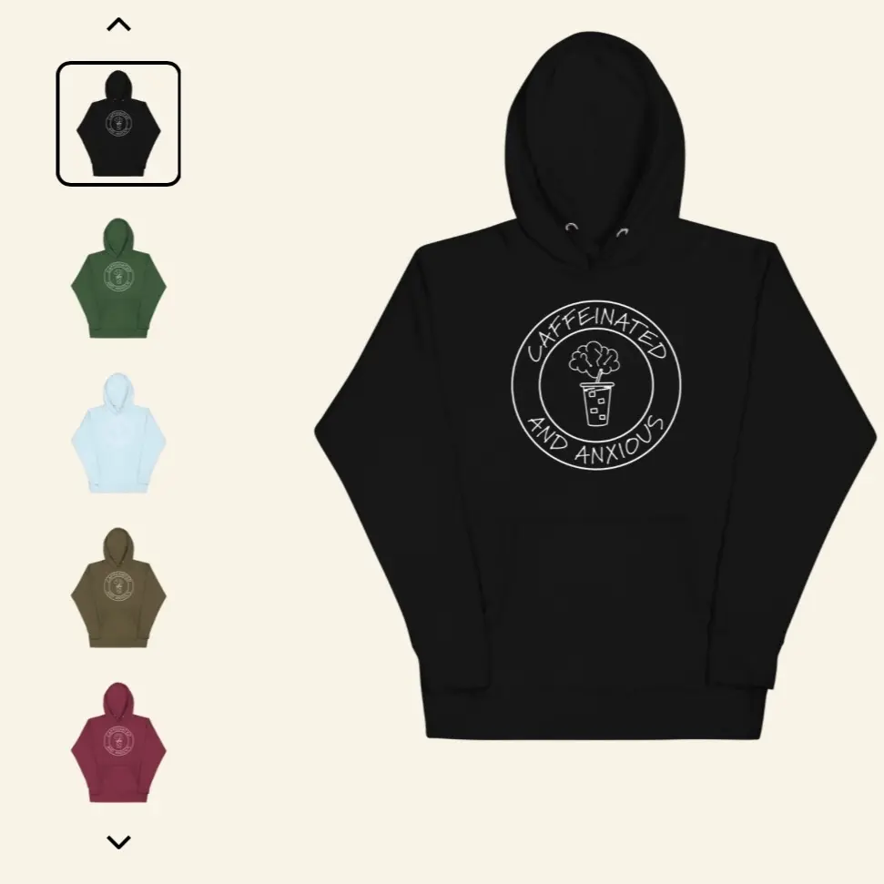 Caffeinated  and Anxious White Logo Unisex Hoodie