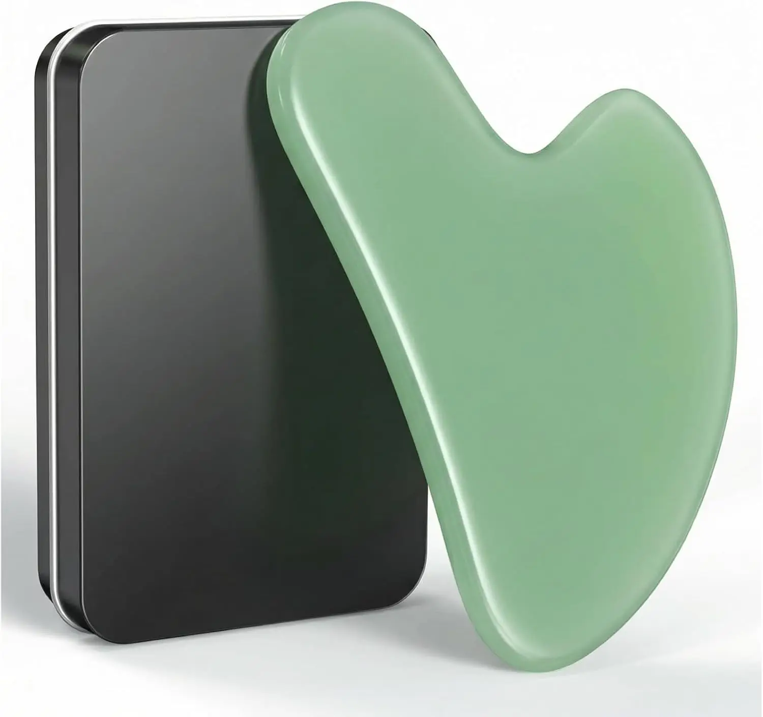 Gua Sha Facial Tool – Green Stone Guasha Tool for Face & Neck – Face Massager Tool for Lymphatic Drainage, Puffiness Reduction & Jawline Sculpting (Light-Green)