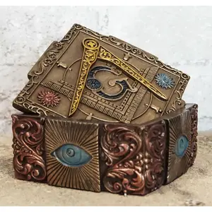 Ebros Stonemasons Masonic Small Decorative Box Jewelry Trinket 4" Long