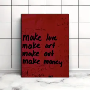 Retro Graffiti-Style Canvas Poster – "Make Love Make Art Make Money" Motivational Wall Art in Red & Black,  Print for Modern Living Room, Bedroom, or Office Décor.