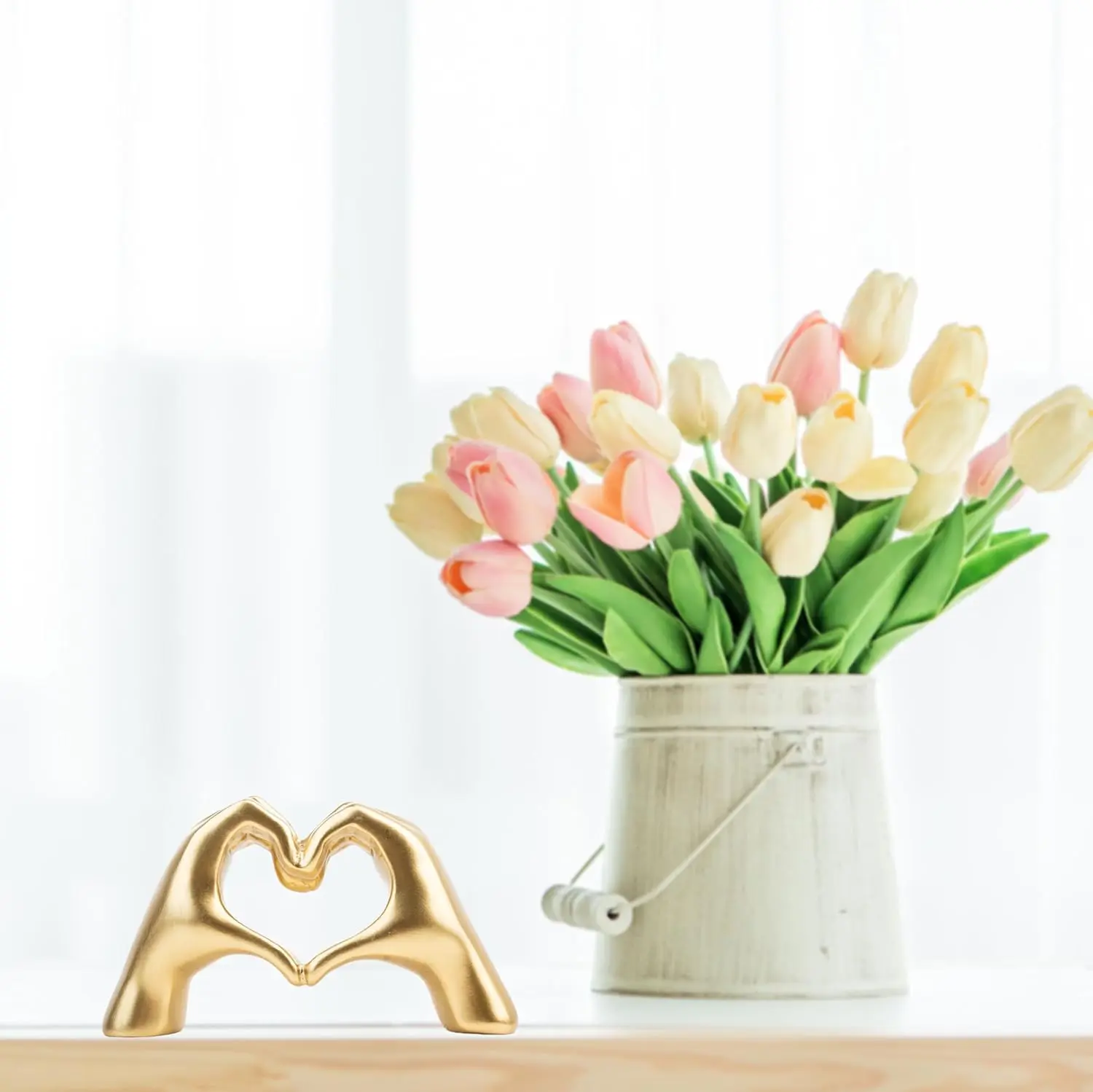 Small Heart Hands Sculpture Decor for Living Room Bedroom Bookshelf Coffe Table and Office Display, Love Finger Statue Modern Aesthetic Home Decor