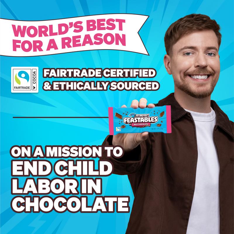 Feastables by Mr. Beast - Milk Chocolate Bars - for Adults & Kids, Chocolate, Candy, Cocoa Sweet & Crunchy Snack, Fairtrade Certified, Kosher, Perfect for Gifting or Snacking