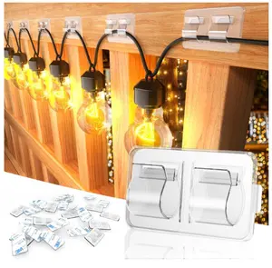 Hooks for Outdoor String Lights Clips: 25Pcs Heavy Duty Cable Clips with Waterproof Adhesive Strips for Hanging Christmas Light - Outside UV-Resistant Clear Sticky Cord Holders Rope Organizer