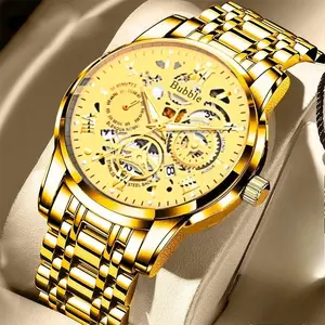 Men’s Gold Skeleton Watch | Luxury Automatic-Style Mechanical Dial Wristwatch