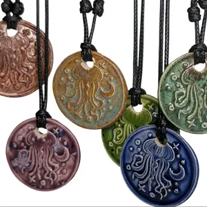 Jellyfish Ocean Beach Vibes Cottagecore Ceramic Wax Seal Pendant Hippie Whimsical Choker Adjustable Cord Necklace Clay Charms Celestial
