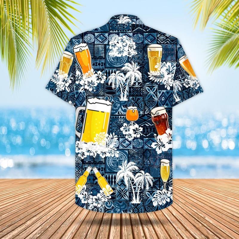 Beer Hawaiian Shirt Style Blue Drinking Shirt Beer Lover Gift, Summer Hawaiian Shirts, Trendy Hawaiian Shirt for Men and Women, All over Print Hawaiian Perfect for Beach, Vacation, or Casual Summer Outfit