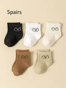 Unisex Baby's Cartoon Bear Print Crew Socks, Cute Comfy Breathable Socks for Infant Toddler Kids, Newborn Baby Socks