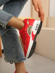 Wide Fit Cushioned Shock Absorption Shoes, Breathable Mesh Lining, Thick Sole Design (3-4cm), Casual Sporty Style, All Seasons Wear