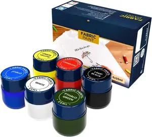 Fabric  Set, Independence Day Primary Colors, 6 x 25 ML, Red, White, Blue and More Permanent Fabric Paints for Clothes