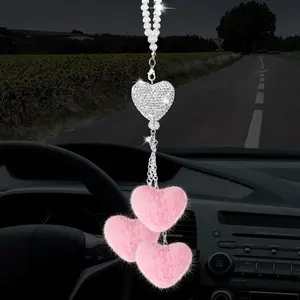 Bling  Rear View Mirror Accessories for Women Christmas  Heart Charm  Fuzzy   Accessories Gifts Mirror Hanging Ornament Valentine Interior Lucky Decoration()