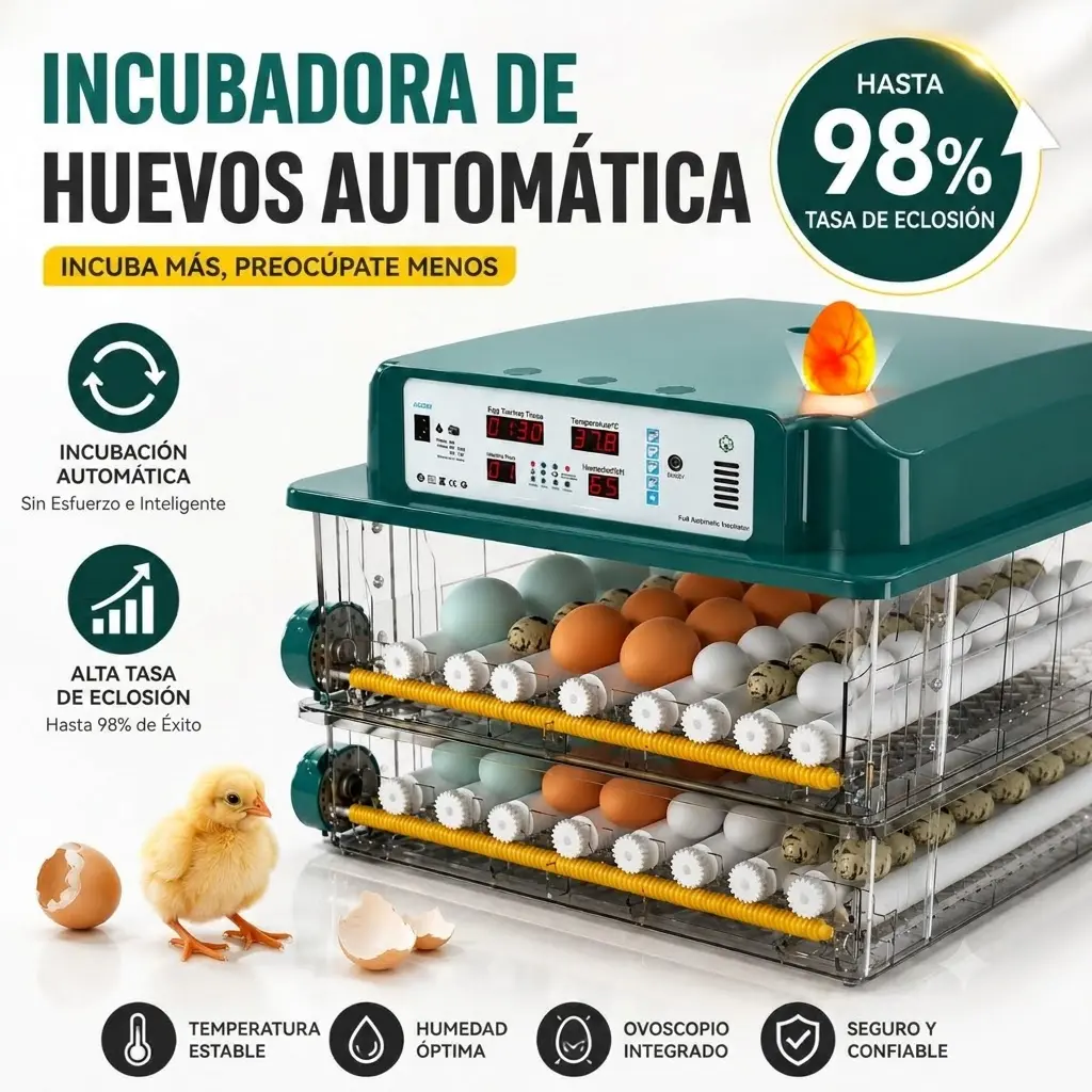 【DealsForYouDays】Nueva Versión de Incubadora Automática de Huevos [Actualizada 2026] | Control Inteligente de Temp. y Volteo Automático para el Máximo Éxito de Eclosión
