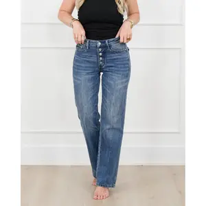 Restock! Judy Blue ALEX'S FAVE Mid Rise Medium Wash Button Fly Rigid Magic Slim Straight Leg Jeans