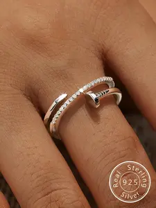 925 Sterling Silver Fashionable Wrap Nail Design Ring, Fashion Jewelry for Party, Daily Clothing Decor, Trendy All-match & Exquisite Jewelry for Birthday Gift, Elegant Everyday Ring, Elegant Casual Ring, Statement Rings