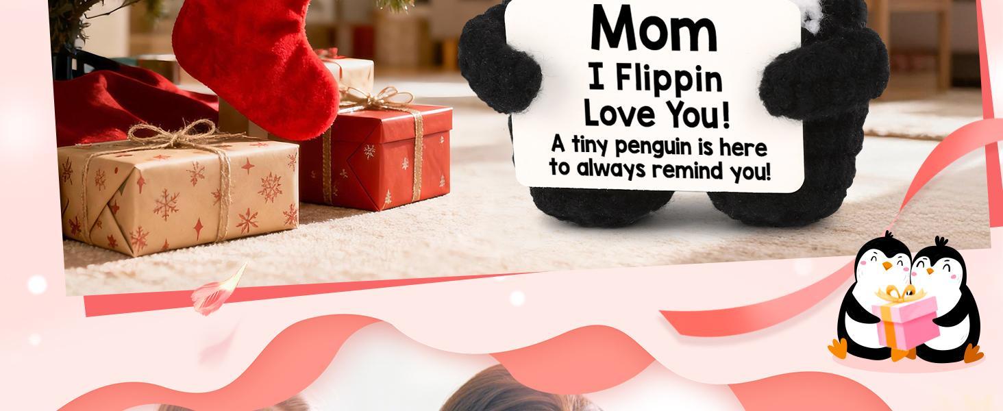 Mother's Day Birthday Gifts for Mom from Daughter Son, Handmade Crochet Mini Penguin Mom Gifts for Birthday Mama Mother in Law Bonus Step, Funny I Love You Stocking Stuffers for Moms Small Cute Decor valentines day gifts Mother's Day gifts tiktokshopsprin