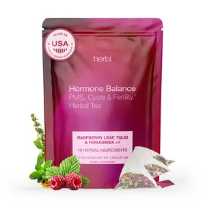 Hormone Balance Tea for Women – Organic Raspberry Leaf Tea with Fenugreek, Tulsi & Black Cohosh – Herbal Hormone Balance tea for PCOS, PMS, Period Cramps & Mood Support